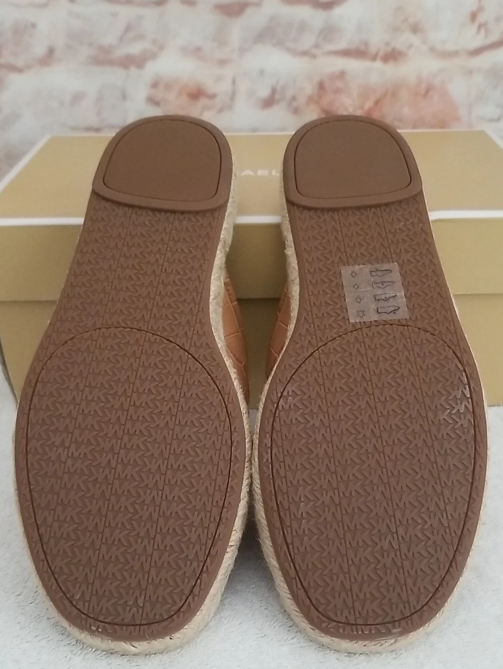 Michael Kors Tan Croc-Embossed Slide Sandals
